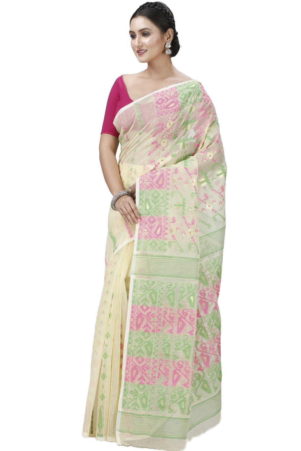 Off White Blended Cotton Jaya Jamdani Saree (1102)